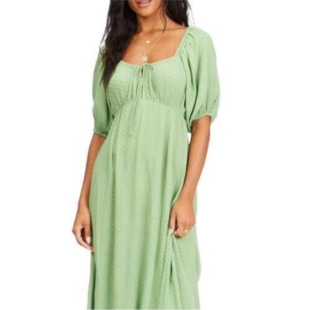 Billabong True Romance Midi Dress in Green Polka Dot Women's Size L - Picture 2 of 3